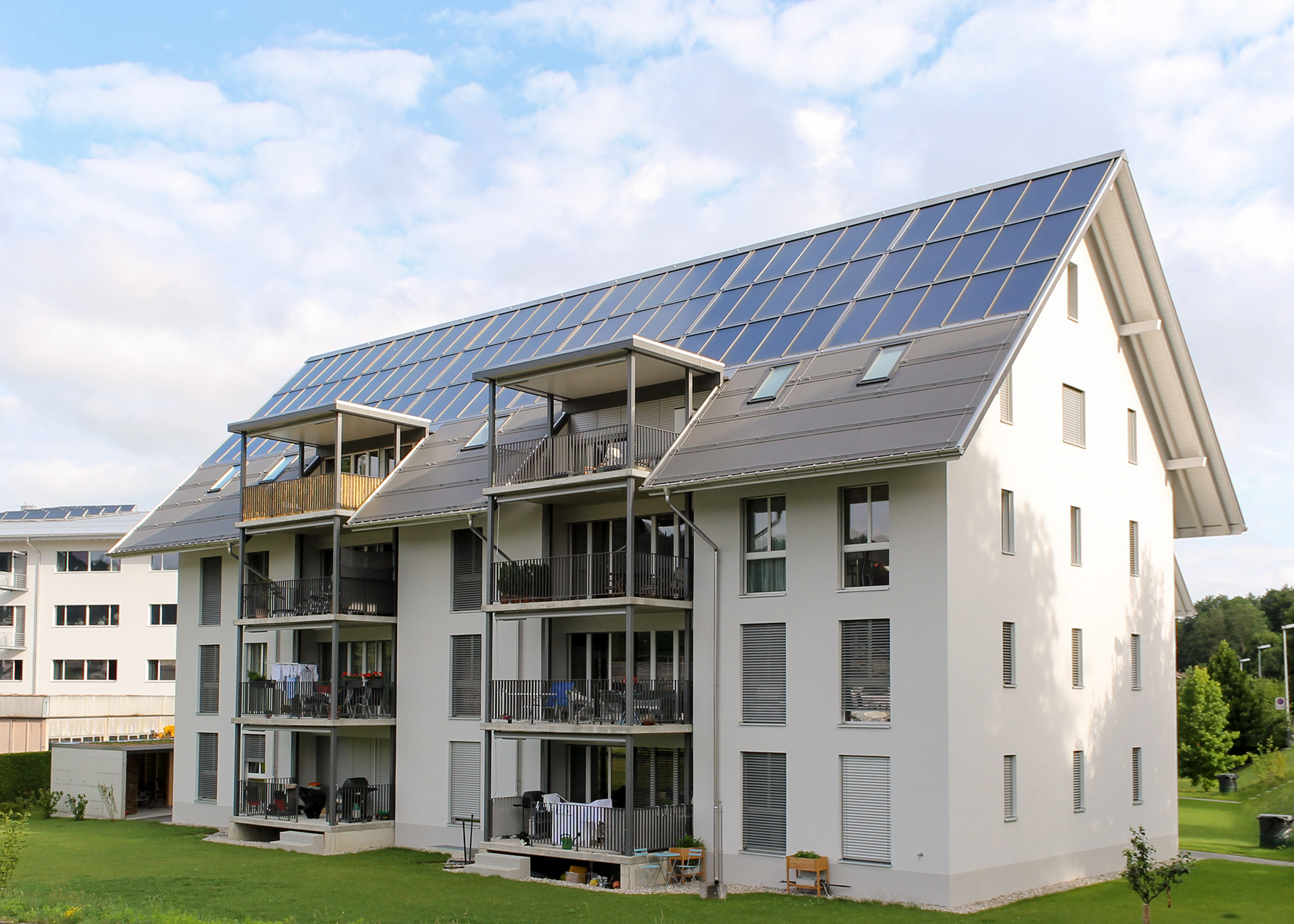 Apartment building with solar system on roof