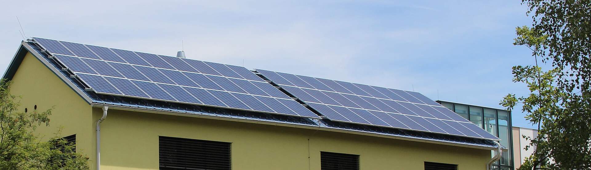 Photovoltaic system up on the roof of our company building